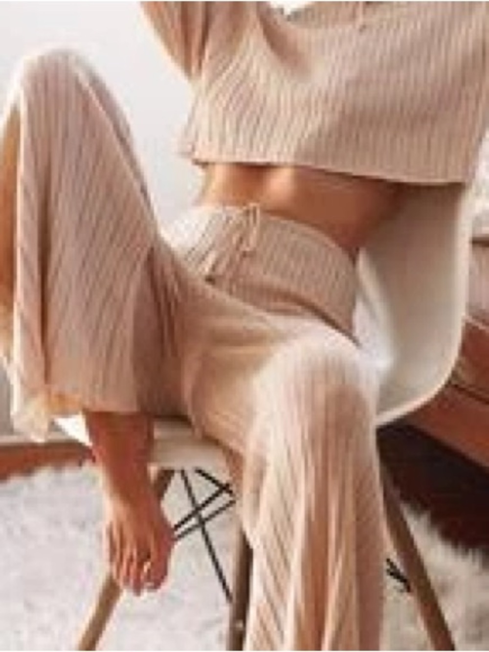 SUNDYS Everyday Baha High-Waist Ribbed Wide-Leg Knit Pants~Sand